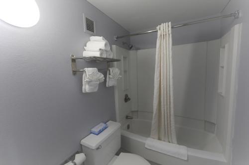马纳萨斯马纳萨斯速8酒店的白色的浴室设有卫生间和淋浴。