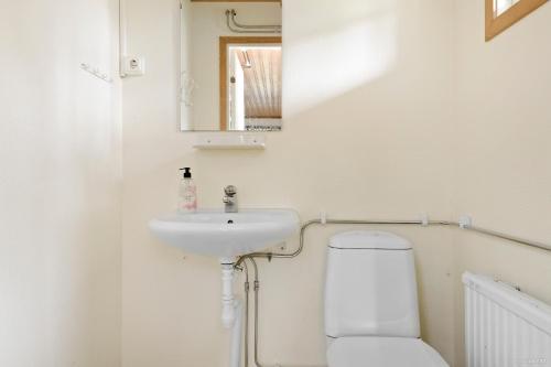 博伦厄First Camp Mellsta-Borlänge的一间带卫生间、水槽和镜子的浴室