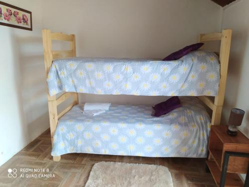 塞拉纳镇El Destacamento的一间卧室设有两张双层床和一张桌子