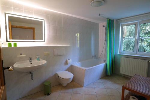 StruppenLandhaus Angelika的带浴缸、盥洗盆和卫生间的浴室