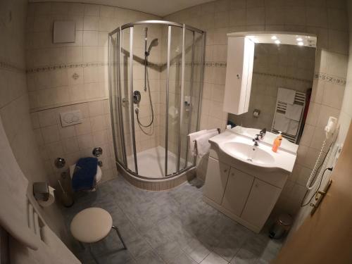 湖滨福煦豪斯海德薇酒店的带淋浴和盥洗盆的浴室