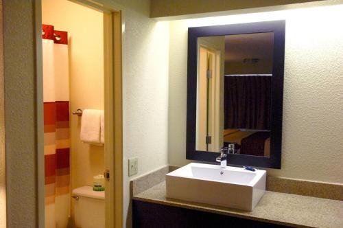埃辛顿费城机场红屋顶PLUS+酒店的一间带水槽和镜子的浴室