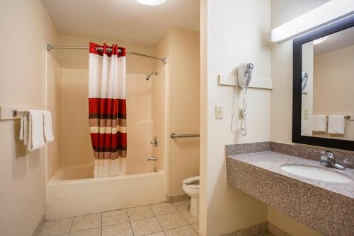 西孟菲斯Red Roof Inn West Memphis, AR的一间带水槽、卫生间和淋浴的浴室