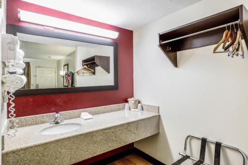 盖洛普盖洛普红屋顶客栈的一间带水槽和镜子的浴室