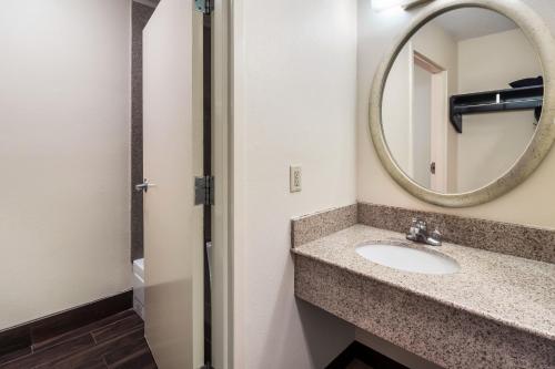 默夫里斯伯勒Red Roof Inn Murfreesboro的一间带水槽和镜子的浴室