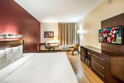 圣安东尼奥Red Roof Inn PLUS+ San Antonio Downtown - Riverwalk的配有一张床和一台平面电视的酒店客房