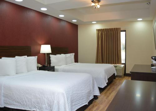 查塔努加查塔努加红屋顶酒店及套房 - 市中心的酒店客房设有两张床和窗户。