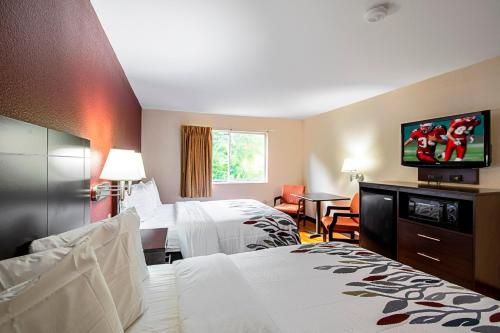 圣马科斯圣马科斯红屋顶客栈酒店的酒店客房设有两张床和一台平面电视。