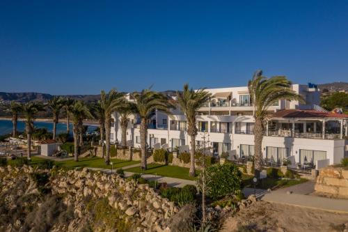 帕福斯Vrachia Beach Hotel & Suites - Adults Only的享有棕榈树建筑的外部景色
