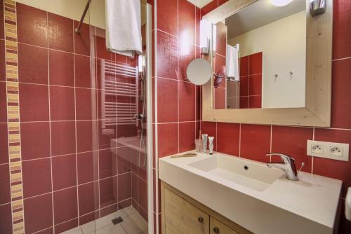 罗克布吕讷-卡普马丹朱莉娅奥古斯塔皮尔住宅尊贵假日公寓的一间带水槽和镜子的浴室