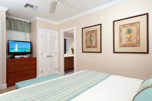 The Bight SettlementsVilla Renaissance Unit 501 Grace Bay Beach的一间卧室配有一张床和一台平面电视