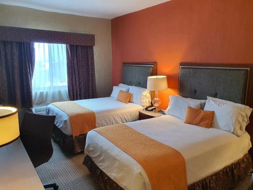 莱昂乐翁圣弗朗西斯科酒店的酒店客房设有两张床和窗户。