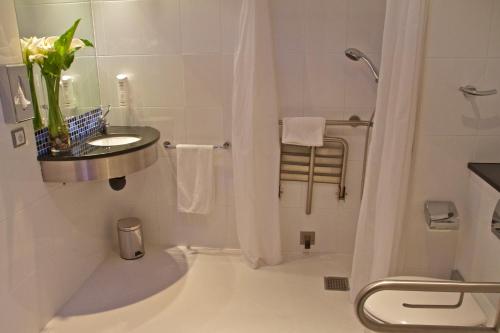 洛斯巴里奥斯坎波直布罗陀巴里奥斯智选假日酒店的白色的浴室设有水槽和淋浴。