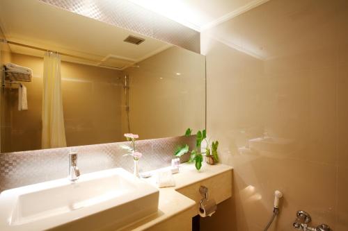 合艾盛泰乐合艾大酒店的一间带水槽和镜子的浴室