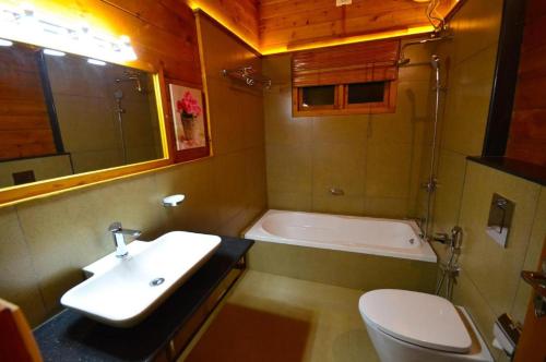 卡尔佩特塔Room in Villa - LakeRose Wayanad Resort的浴室配有盥洗盆、卫生间和浴缸。