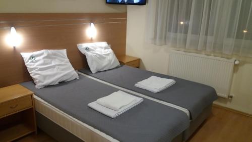 梅尔诺Leśny Dwór的床上有2个白色枕头