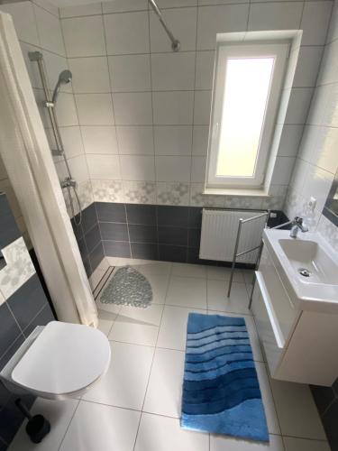 利马诺瓦Domki, apartament, pokój, Limanowa的一间带卫生间和水槽的浴室