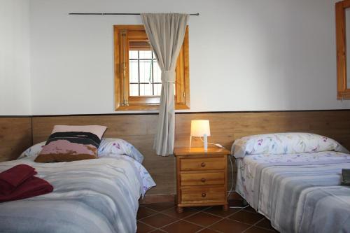 莱图尔Casa Rural Manuel y Dolores的一间卧室设有两张单人床和一个窗户。