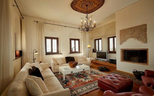 拉夫科斯Black Diamond Luxury Unique Villa Pelion的客厅配有沙发和桌子