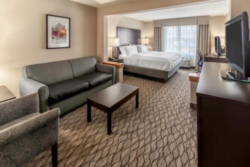 密尔沃基密尔沃基机场假日酒店的酒店客房设有一张沙发和一张床
