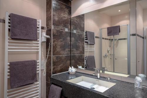 韦斯特尔堡班德阿尔特兰德拉特斯别墅酒店的一间带水槽和淋浴的浴室