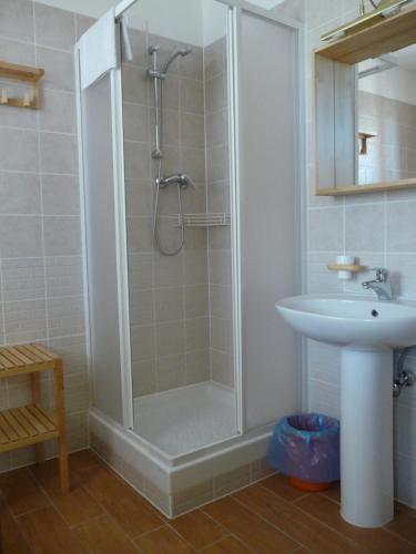 圣克兹索佐帕特里齐亚别墅酒店的带淋浴和盥洗盆的浴室