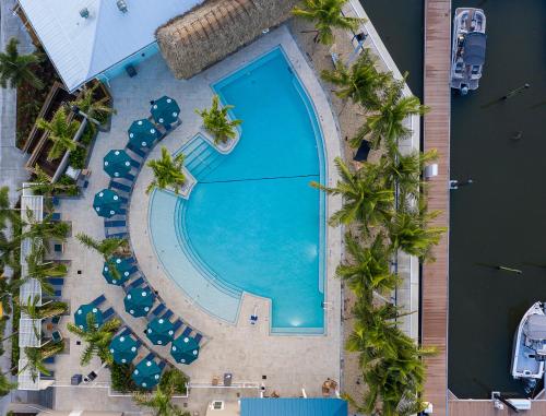布雷登顿Compass Hotel by Margaritaville Anna Maria Sound的享有度假村游泳池的顶部景致