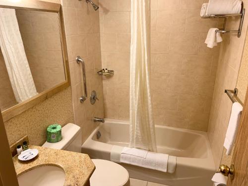 LawrenceFive Towns Inn - JFK Airport的带浴缸、卫生间和盥洗盆的浴室