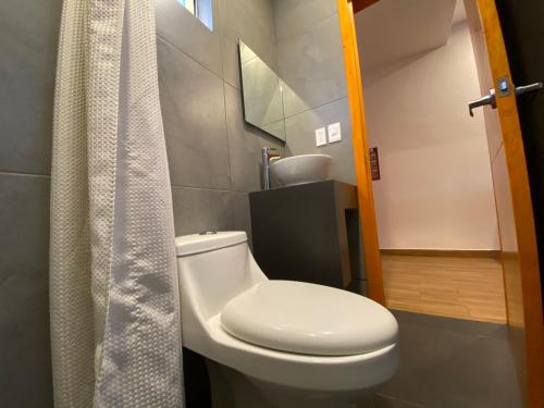曼萨尼约Hotel LB的浴室配有白色卫生间和淋浴。