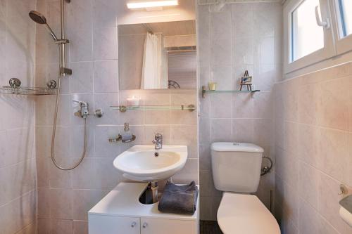 VendlincourtChez Marie-Claude的一间带水槽、卫生间和淋浴的浴室