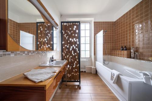 Bouconville-VauclairGîte de la Bove的带浴缸、水槽和镜子的浴室