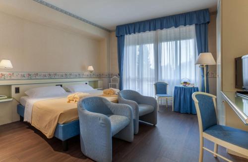 阿巴诺泰尔梅布里斯托尔布加酒店的酒店客房配有床、椅子和电视。