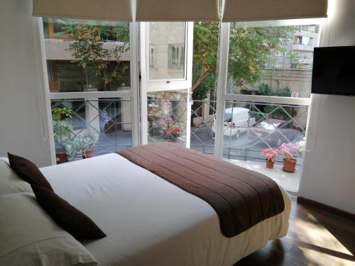 圣地亚哥Hotel Elisa Cole的一间卧室设有一张床和一个大窗户