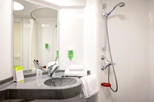 圣福瓦莱里昂圣约瑟夫里昂葡萄园酒店的一间带水槽和淋浴的浴室
