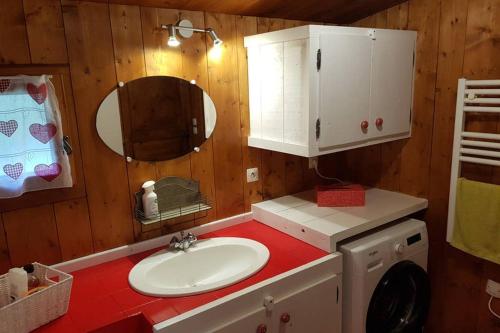 DomancyPetit chalet savoyard的一间带水槽和镜子的浴室