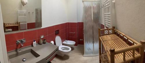 蒙泰卢波菲奥伦蒂诺La Casa delle Rondini的浴室配有卫生间、盥洗盆和淋浴。