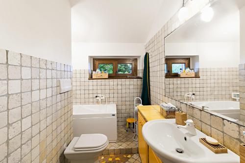 普雷托罗Chalet Mirastelle的浴室配有白色卫生间和盥洗盆。
