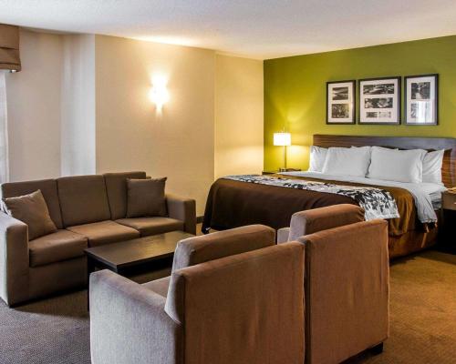 米德兰米德兰之眠宾馆的酒店客房配有一张床、一张沙发和椅子。