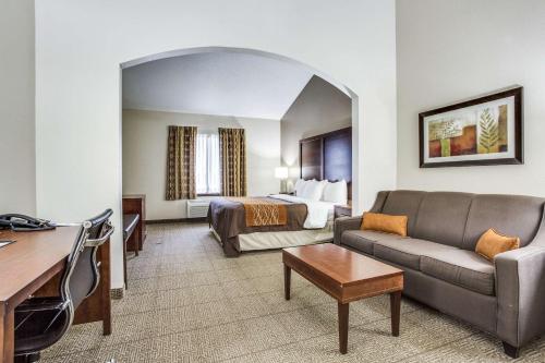 达拉斯爱田康福特茵套房酒店 - 达拉斯市场中心的酒店客房,配有床和沙发