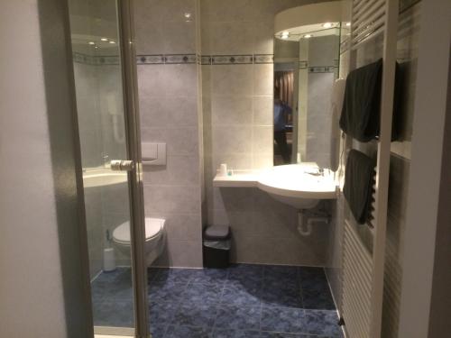 瓦勒海姆Anna's Place的一间带水槽、卫生间和镜子的浴室