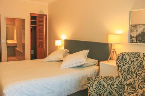 日内瓦拱廊饭店的配有一张床和一把椅子的酒店客房