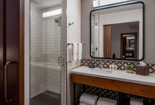圣路易斯The Last Hotel的一间带水槽和镜子的浴室
