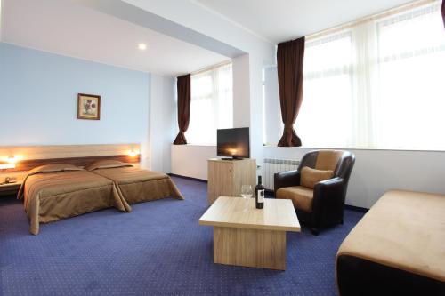 鲁塞特奥多拉皇宫酒店的配有一张床和一把椅子的酒店客房