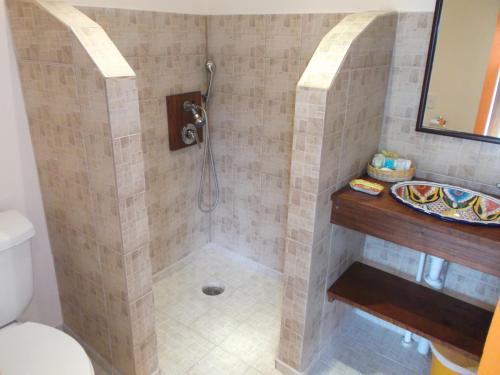 图卢姆范家图伦酒店的带淋浴和盥洗盆的浴室