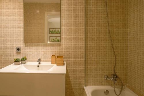 赫罗纳Tresor Boutique Apartment的一间带水槽和淋浴的浴室