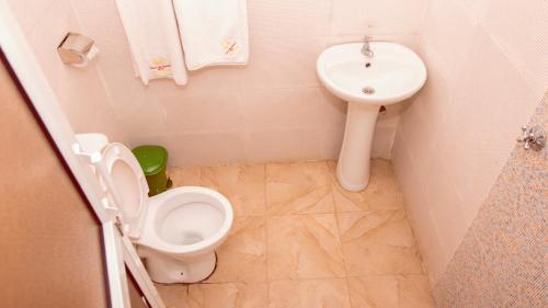 内罗毕Sheratton Regency Hotel Nairobi的一间带卫生间和水槽的小浴室