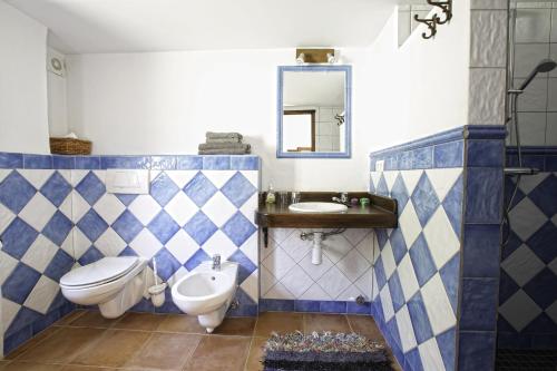 圭哈尔谢拉Casa Rural Arroyo de la Greda的一间带卫生间、水槽和镜子的浴室