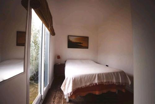 内科切阿Tiny House Necochea的一间卧室设有一张床和一个大窗户