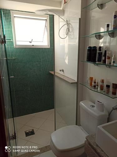 戈亚尼亚Apartamento setor bueno的一间带卫生间和淋浴及窗户的浴室