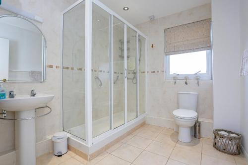 邓布兰6 Beech Court的带淋浴、卫生间和盥洗盆的浴室